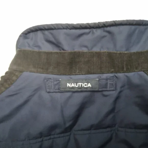 Nautica Men's Size Large Navy w/ Black Faux Fur Lined Zipper/Button Closure Vest - Picture 9 of 9